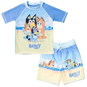 bluey mom dad bingo toddler boys rash guard and swim trunks outfit set multi 2t