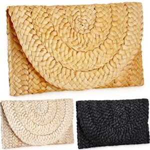 Chunful 3 Pcs Straw Clutch Purses for Women Girls Summer Beach Bags Envelope Woven Purse Vacation Beach Vacation Bride Wedding Evening Wallet Handbag, 3 Colors