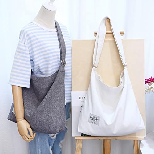 Women's Canvas Crossbody Hobo Bag Large Tote Shoulder Beach Bag with Zipper Casual Work Travel Bags Cotton Shopping Bag (Blue)