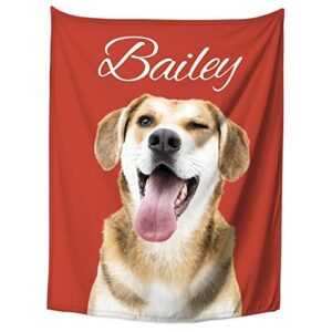 simieek personalized dog photo blanket with name custom pet picture blankets throws customized dog portrait blanket for adults kids, 30 to 80 inches