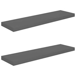 YUHI-HQYD Floating Wall Shelves,Wall Shelves for Living Room,Earthy Room Decor,Shelves for Wall Storage,Invisible mounting System,for Bedroom, Living Room, 2 pcs High Gloss Gray 35.4"x9.3"x1.5" MDF