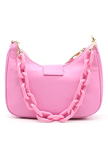 Versace Jeans COUTURE MINIBAG CROSSBODY BAG IN FUCHSIA NYLON WITH GOLD BAROQUE LOGO BUCKLE AND ADJUSTABLE SHOULDER STRAP 74VA4BFGZS640