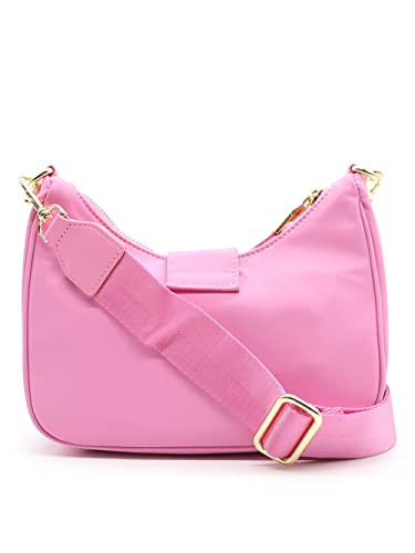 Versace Jeans COUTURE MINIBAG CROSSBODY BAG IN FUCHSIA NYLON WITH GOLD BAROQUE LOGO BUCKLE AND ADJUSTABLE SHOULDER STRAP 74VA4BFGZS640