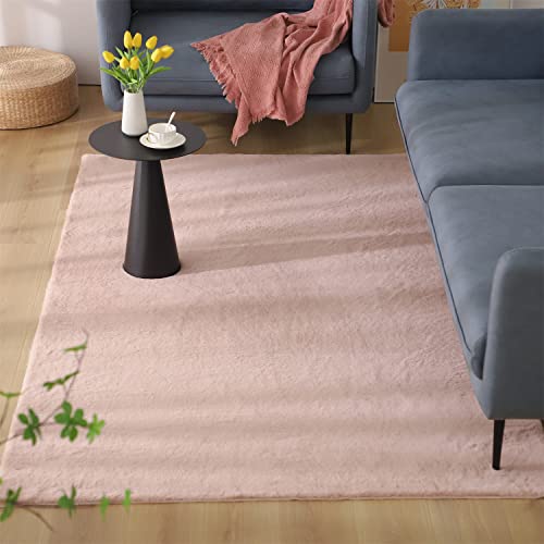 KASENTEX Fluffy Faux Fur Soft Area Rugs for Bedroom Living Room Carpet, Home Fuzzy Plush Rug for Dorm, Anti-Slip Rug, 4 x 6 Feet, Pink