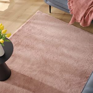 KASENTEX Fluffy Faux Fur Soft Area Rugs for Bedroom Living Room Carpet, Home Fuzzy Plush Rug for Dorm, Anti-Slip Rug, 4 x 6 Feet, Pink