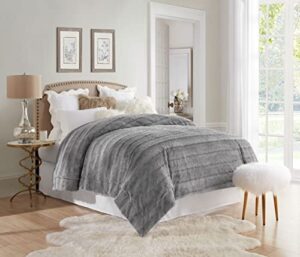 swift home® embossed faux fur throw blanket & bedspread – luxurious over-sized faux fur bed throw blanket – full/queen, 86″ x 86″, grey