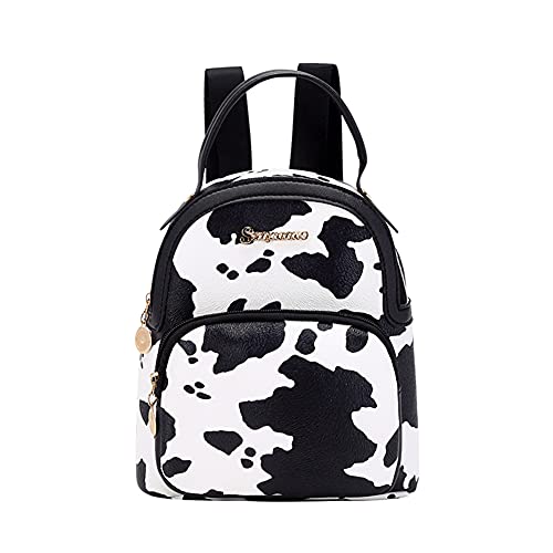 sikiwind Women PU Animal Pattern Print Backpack Preppy Style Handbags (White Cow)