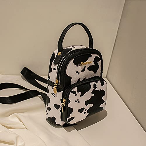 sikiwind Women PU Animal Pattern Print Backpack Preppy Style Handbags (White Cow)