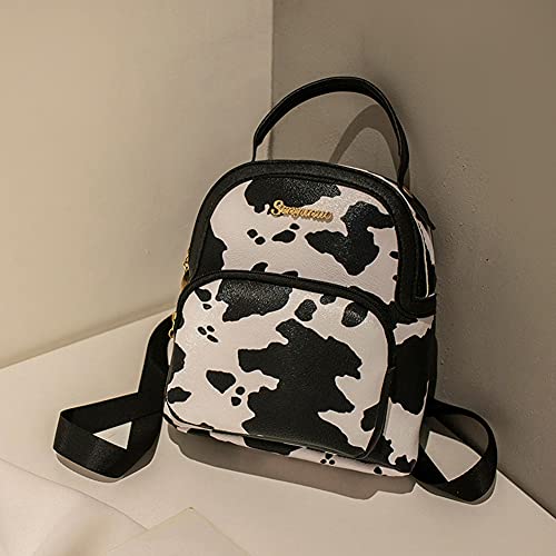 sikiwind Women PU Animal Pattern Print Backpack Preppy Style Handbags (White Cow)