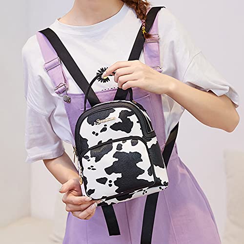 sikiwind Women PU Animal Pattern Print Backpack Preppy Style Handbags (White Cow)