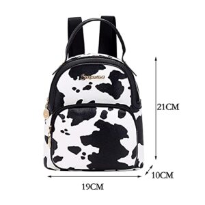 sikiwind Women PU Animal Pattern Print Backpack Preppy Style Handbags (White Cow)