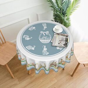 Easter Decorations Tablecloth Round 60 Inch - Blue Bunny Eggs Easter Tablecloths, Waterproof Farmhouse Table Cloth for Kitchen Dining Indoor Outdoor Decor (Blue easter tablecloths round, 60 inch)