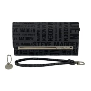 steve madden logobar trifold wallet wristlet (black multi)