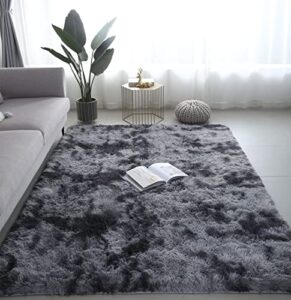 large area rug 8x10 foot,durable area rugs 8×10 clearance under 100 with non-slip bottom1pc,8×10 grey furry rug for children area rugs,soft fuzzy shaggy rugs for livingroom,bedroom. (dark grey)