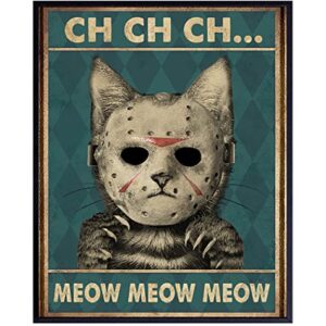 Yellowbird Art & Design Cat Wall Art & Decor - Friday the 13th Wall Art - Halloween Wall Art - Tabby cat Wall Art - Jason Horror Movie - Funny Cat Gifts for Men - Scary Cat Poster - 8x10 UNFRAMED