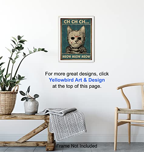 Yellowbird Art & Design Cat Wall Art & Decor - Friday the 13th Wall Art - Halloween Wall Art - Tabby cat Wall Art - Jason Horror Movie - Funny Cat Gifts for Men - Scary Cat Poster - 8x10 UNFRAMED