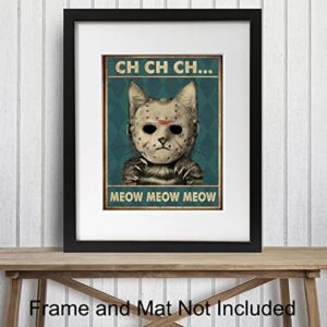 Yellowbird Art & Design Cat Wall Art & Decor - Friday the 13th Wall Art - Halloween Wall Art - Tabby cat Wall Art - Jason Horror Movie - Funny Cat Gifts for Men - Scary Cat Poster - 8x10 UNFRAMED