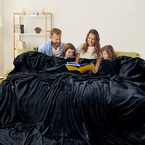 LaSyL Oversized King 120 x 120 Inches Blanket,10'x 10' Extra Large Soft Warm Flannel Fleece Thick Throw Blanket Plush Microfiber Fluffy Bedding Comforter for Couch/Bed/Sofa Outside Campaign Black