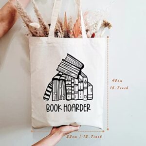 HONTOUTE Book Hoarder Book Funny Bag Bookworm Librarian Nerd School Teacher Shoulder Canvas Tote Bag Gifts Beige