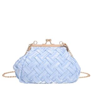 rzta women’s evening bag woven small design chain messenger bag party prom clutch purse floral bride wedding handbag d1-blue