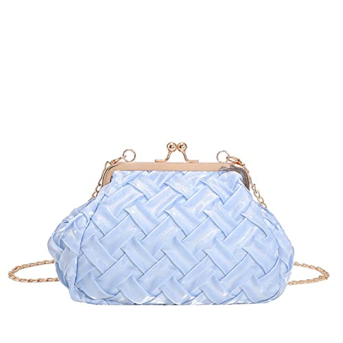 RZTA Women's Evening Bag Woven Small Design Chain messenger bag Party Prom Clutch Purse Floral Bride Wedding Handbag D1-Blue