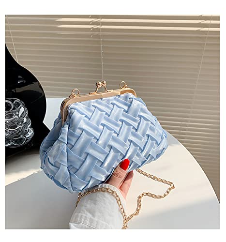 RZTA Women's Evening Bag Woven Small Design Chain messenger bag Party Prom Clutch Purse Floral Bride Wedding Handbag D1-Blue