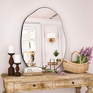 harritpure irregular wall mirror 22″x32″ black asymmetrical bathroom mirror wood framed modern decorative vanity mirrors for bedroom living room entryway