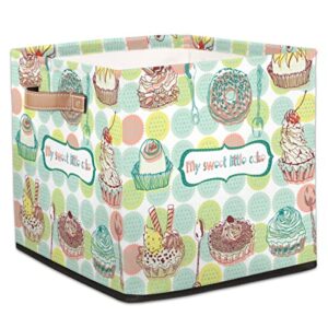 cake large collapsible storage bins,ice cream decorative canvas fabric storage boxes organizer with handles,cube square baskets bin for home shelves closet nursery gifts