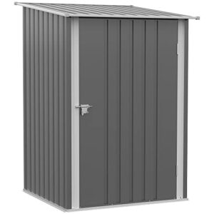 outsunny 3.3′ x 3.4′ lean-to garden storage shed, small outdoor galvanized steel tool house with lockable door for patio, backyard, lawn, gray
