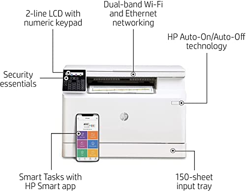 HP Color Laserjet Pro MFP M182nw Wireless All-in-One Laser Printer, Print Scan Copy, 17ppm, Auto-On/Auto-Off Function& Numeric Keypad, Compatible with Alexa -WULIC Printer Cable