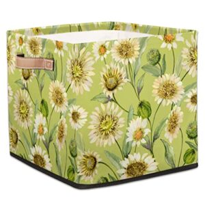 daisy leaves large collapsible storage bins,daisy flower decorative canvas fabric storage boxes organizer with handles,cube square baskets bin for home shelves closet nursery gifts