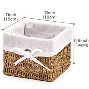 EZOWare Set of 7 Natural Woven Seagrass Wicker Storage Nest Baskets Shelf Organizer Container Bins with Liner - Brown