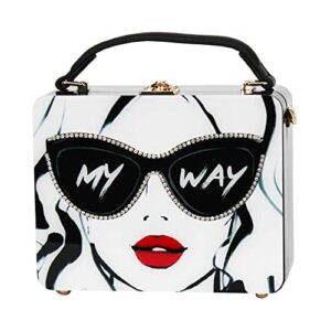 qiayime acrylic shoulder bag for women purse and handbags fashion ladies top handle evening clutch crossbody box bag tote (black&white)