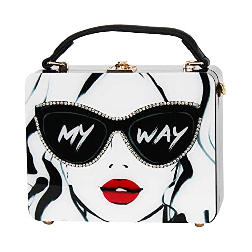 Qiayime Acrylic Shoulder Bag for Women Purse and Handbags Fashion Ladies Top Handle Evening Clutch Crossbody Box Bag Tote (Black&white)