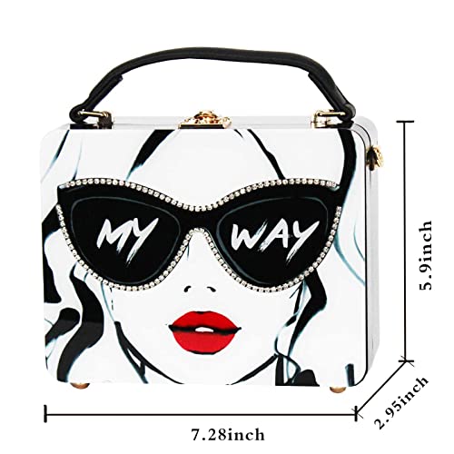 Qiayime Acrylic Shoulder Bag for Women Purse and Handbags Fashion Ladies Top Handle Evening Clutch Crossbody Box Bag Tote (Black&white)