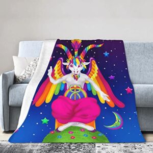 neon rainbow baphomet blanket throw blanket soft warm lightweight cozy plush blanket for bedroom living rooms sofa couch bed gifts 60″x50″