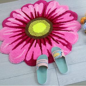 Sunflower Rugs for Living Room Plush Large Round Flower Area Rugs with Rubber Backing Non-Slip, Extra Soft Cute for Bedroom Kitchen Bathroom,Washable (Pink,40x40in)