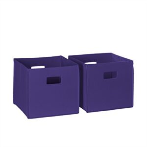 RiverRidge Kids Three Cubbies Bookrack, White (02-251) & 2 Pc Folding Storage Bin Set, No Size, Dark Purple, 2 Piece