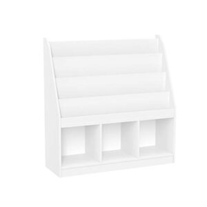 RiverRidge Kids Three Cubbies Bookrack, White (02-251) & 2 Pc Folding Storage Bin Set, No Size, Dark Purple, 2 Piece