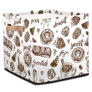 Strawberry Large Collapsible Storage Bins,Coffee Decorative Canvas Fabric Storage Boxes Organizer with Handles,Cube Square Baskets Bin for Home Shelves Closet Nursery Gifts