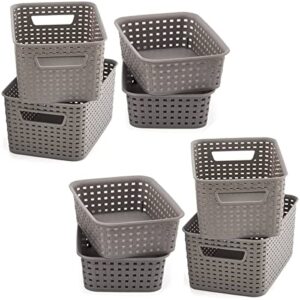 ezoware pack of 8 small gray plastic woven knit baskets for office, classroom, desktop, drawer