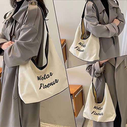 Canvas Tote Bag Shoulder Bag With Magnetic Snap,Hobo Canvas Tote Bag Aesthetic For School,Black Canvas Bag Purse Handbags Casual Tote With Waterproof