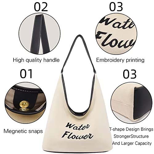 Canvas Tote Bag Shoulder Bag With Magnetic Snap,Hobo Canvas Tote Bag Aesthetic For School,Black Canvas Bag Purse Handbags Casual Tote With Waterproof