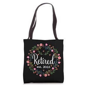 retired est. 2023 retiree cute flower floral retirement tote bag