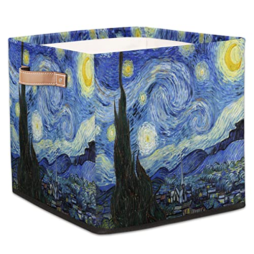 Starry Sky Large Collapsible Storage Bins,Art Decorative Canvas Fabric Storage Boxes Organizer with Handles,Cube Square Baskets Bin for Home Shelves Closet Nursery Gifts