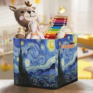 Starry Sky Large Collapsible Storage Bins,Art Decorative Canvas Fabric Storage Boxes Organizer with Handles,Cube Square Baskets Bin for Home Shelves Closet Nursery Gifts