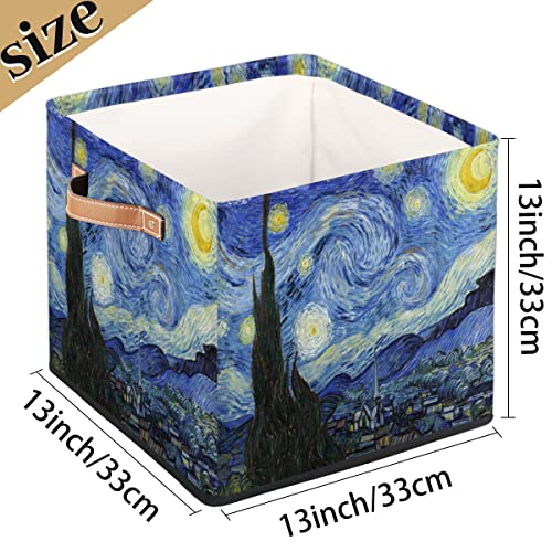 Starry Sky Large Collapsible Storage Bins,Art Decorative Canvas Fabric Storage Boxes Organizer with Handles,Cube Square Baskets Bin for Home Shelves Closet Nursery Gifts