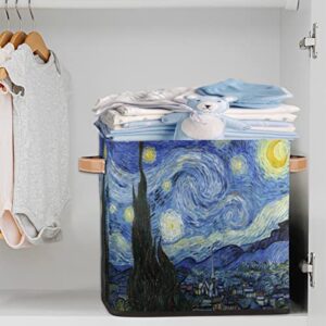 Starry Sky Large Collapsible Storage Bins,Art Decorative Canvas Fabric Storage Boxes Organizer with Handles,Cube Square Baskets Bin for Home Shelves Closet Nursery Gifts