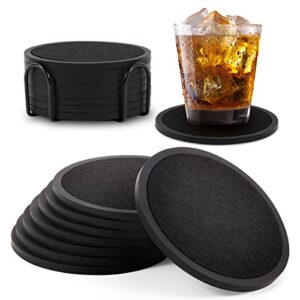 fittdyhe 8 pack coasters for drinks absorbent with holder, silicone coasters with soft felt insert for tabletop protection, felt coasters absorbent coasters suitable for all kinds of cups, 4.3 inches.