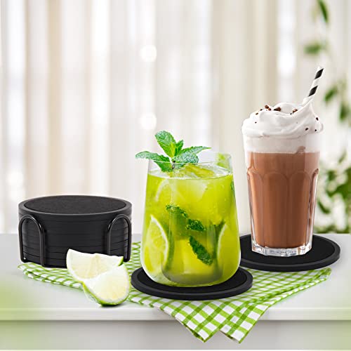 FITTDYHE 8 Pack Coasters for Drinks Absorbent with Holder, Silicone Coasters with Soft Felt Insert for Tabletop Protection, Felt Coasters Absorbent Coasters Suitable for All Kinds of Cups, 4.3 Inches.